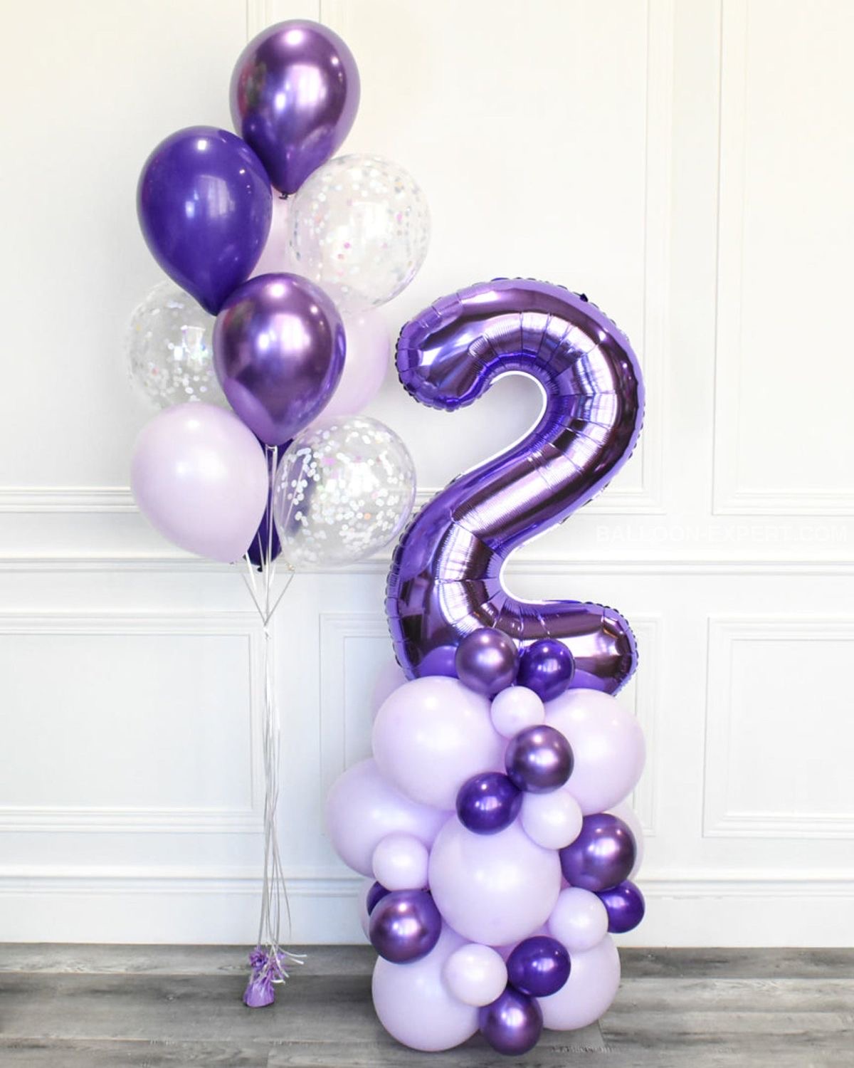 Purple birthday balloon column with number balloon